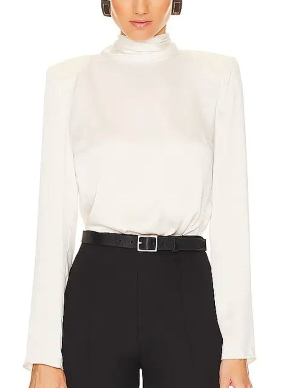 L'Academie Briar Blouse Satin White Mock Neck Blouse